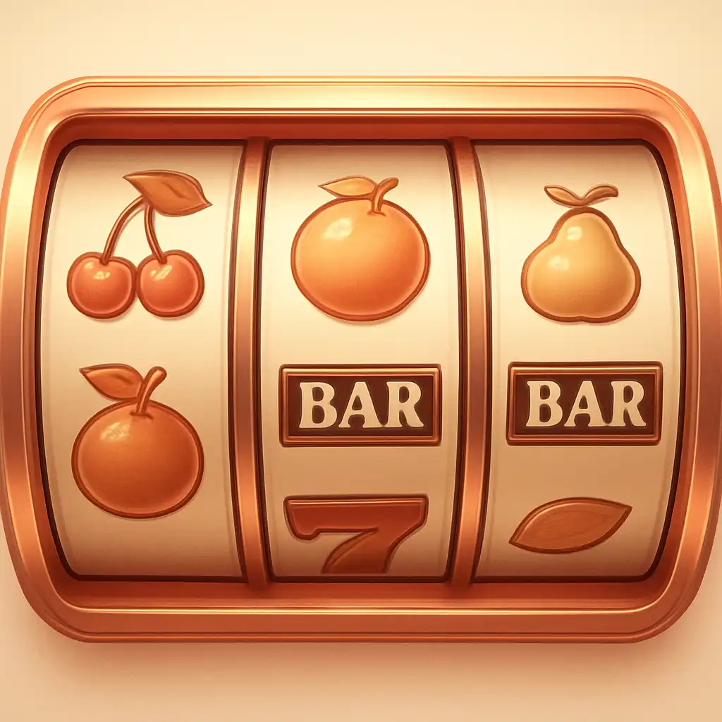 Slot machine reels with fruit and bar symbols