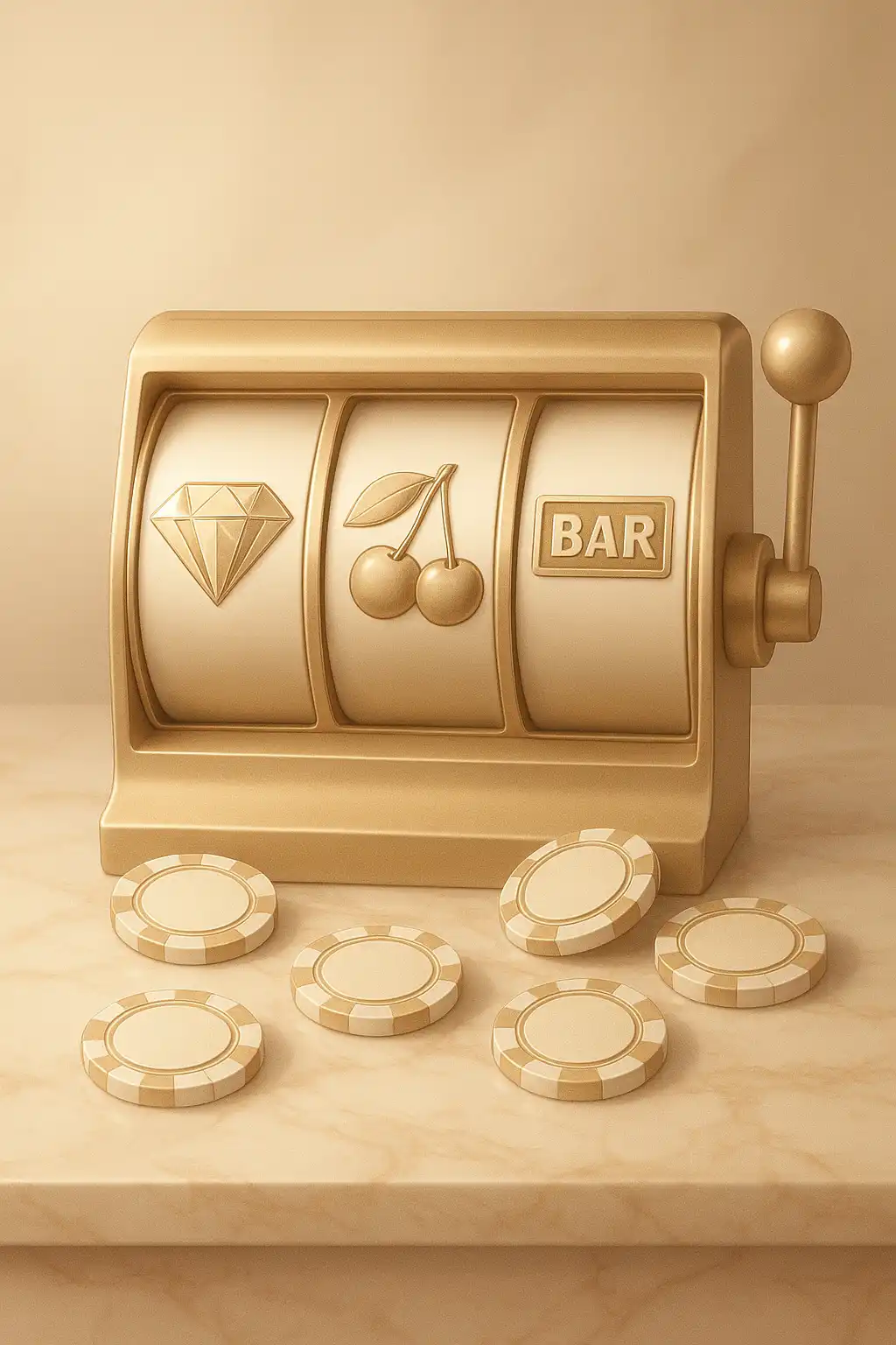 Illustration of DaytonaSpin slot reels and chips on a rose gold table